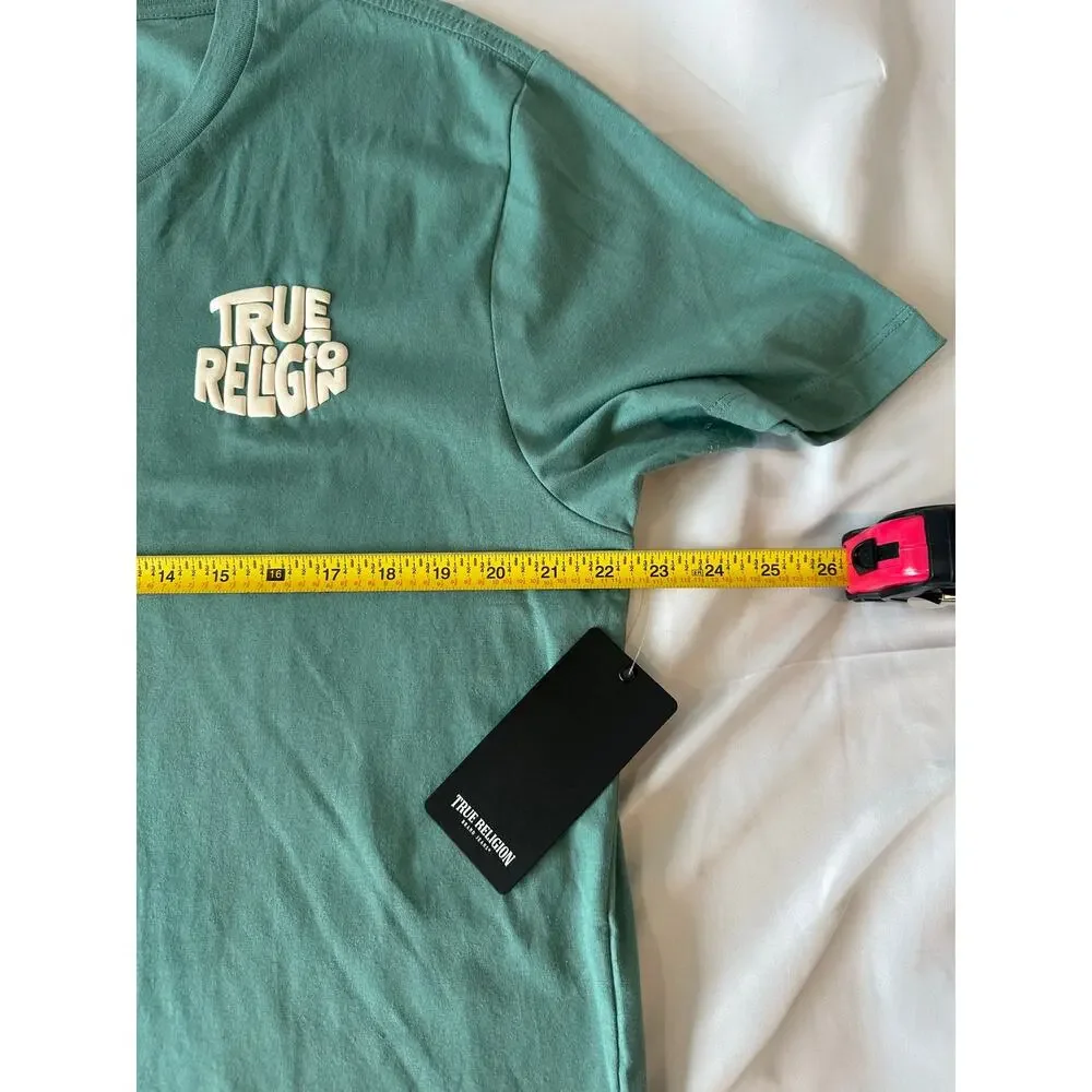 True Religion Mens Green Puff Print Graphic T-Shirt Fashion For The Senses NWT L